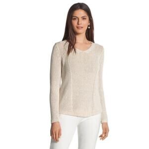 Chicos Shine Samantha Pullover Sweater Size 1 Open Knit Neutral Minimal NWT